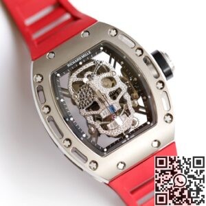 EUR Factory Replica Richard Mille RM052 Diamond Skull Red Rubber Strap Watch