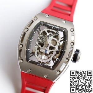 EUR Factory Replica Richard Mille RM052 Diamond Skull Red Rubber Strap Watch