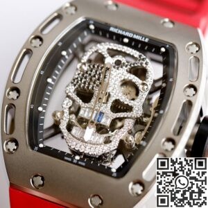 EUR Factory Replica Richard Mille RM052 Diamond Skull Red Rubber Strap Watch