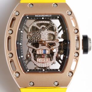 EUR Factory Fake Richard Mille RM052 Rose Gold Case Yellow Rubber Strap
