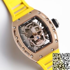 EUR Factory Fake Richard Mille RM052 Rose Gold Case Yellow Rubber Strap