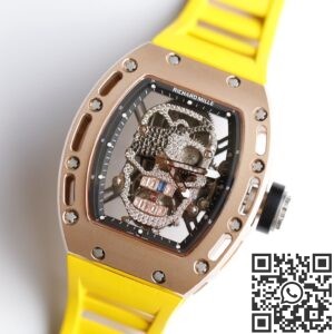 EUR Factory Fake Richard Mille RM052 Rose Gold Case Yellow Rubber Strap