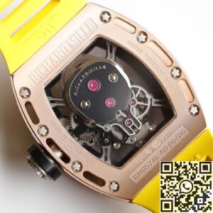 EUR Factory Fake Richard Mille RM052 Rose Gold Case Yellow Rubber Strap