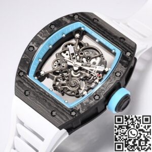 BBR Factory Fake Richard Mille RM055 Blue Dial White Rubber Strap Watch