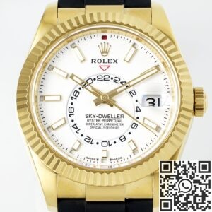 ZF Factory Imitation Rolex Sky-Dweller M336238-0003 Gold Watch Case White Dial