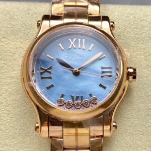 YF Factory Fake Chopard Watch HAPPY SPORT 278608-6013 Rose Gold Steel Strip Blue Dial