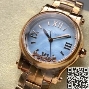 YF Factory Fake Chopard Watch HAPPY SPORT 278608-6013 Rose Gold Steel Strip Blue Dial