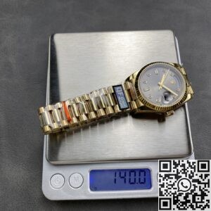 Q Factory Rolex Day-Date Replica M118238 36mm Black Dial Diamond Scale: Luxury Meets Bold Elegance