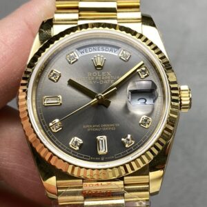 Q Factory Rolex Day-Date Replica M118238 36mm Black Dial Diamond Scale: Luxury Meets Bold Elegance