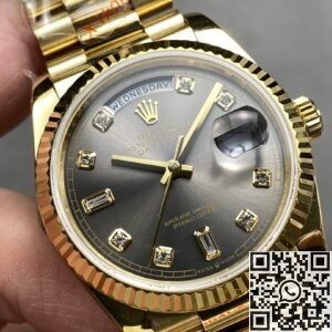 Q Factory Rolex Day-Date Replica M118238 36mm Black Dial Diamond Scale: Luxury Meets Bold Elegance