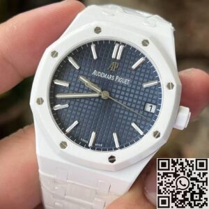 APS Factory Fake Audemars Piguet Watches Royal Oak 15500 White Ceramic – Dark Blue Dial Brilliance