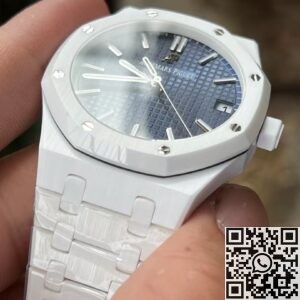 APS Factory Fake Audemars Piguet Watches Royal Oak 15500 White Ceramic – Dark Blue Dial Brilliance